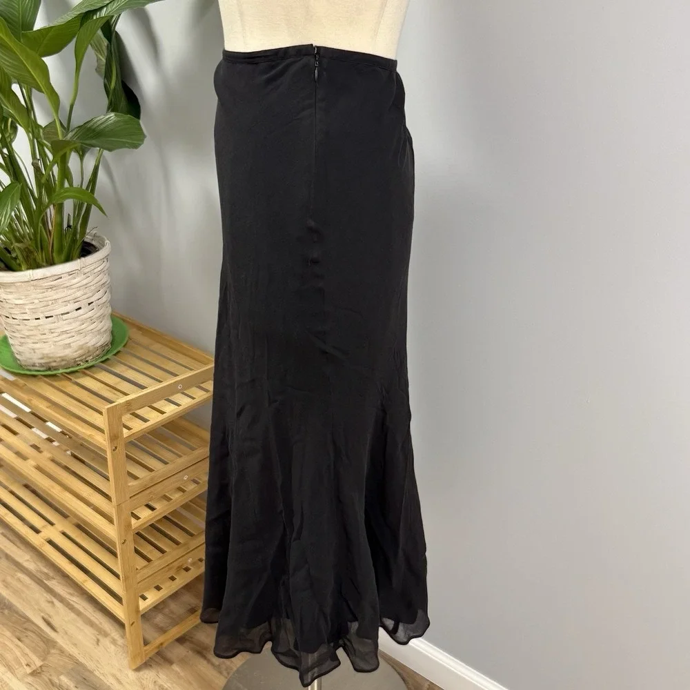 Sundance Silk Midi Skirt Black 12 Mermaid Flare Sheer Overlay Whimsigoth Witchy